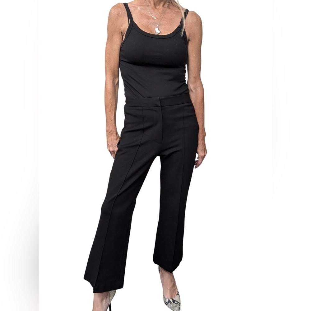 Tibi Black Cropped Kick Flare Tailored Pants Size 2 Stretch